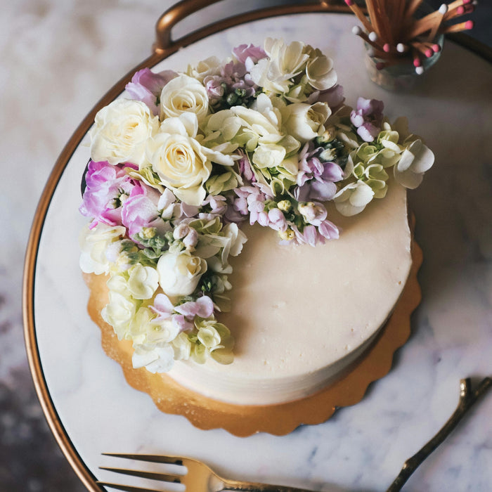 Cake decorated with edible flowers