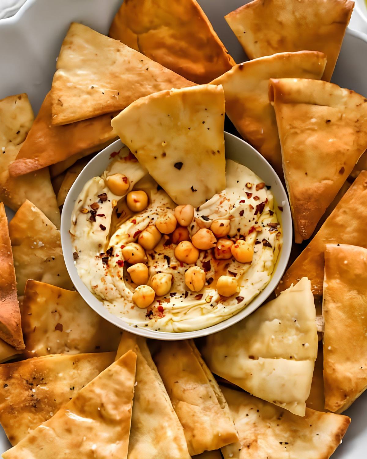 Wheat pita chips with hummus