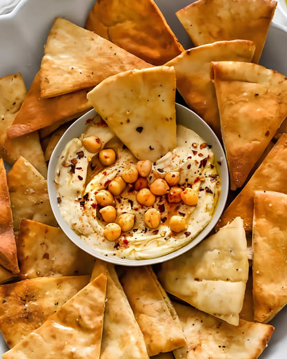 Wheat pita chips with hummus